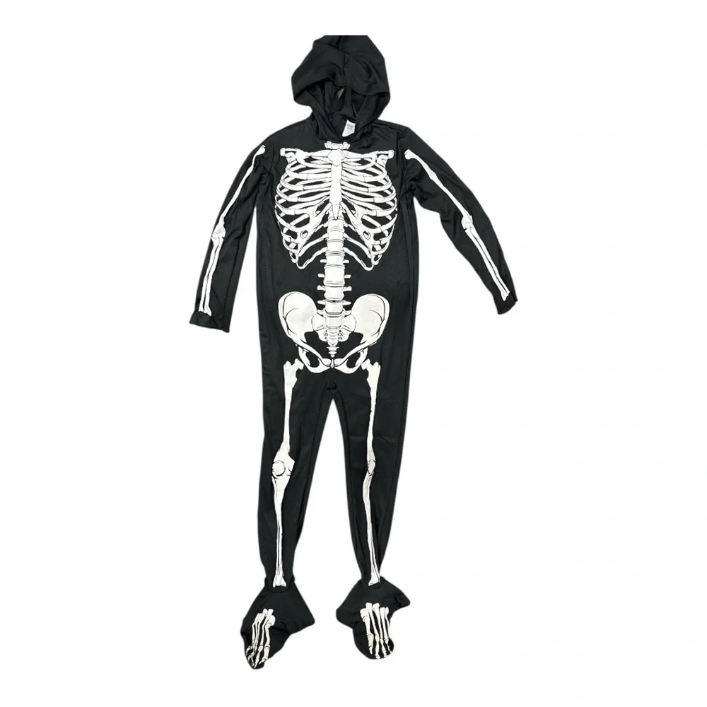 Spirit Glow In Dark Skeleton Child M 8-10 Halloween Costume Hooded Jumpsuit Mask